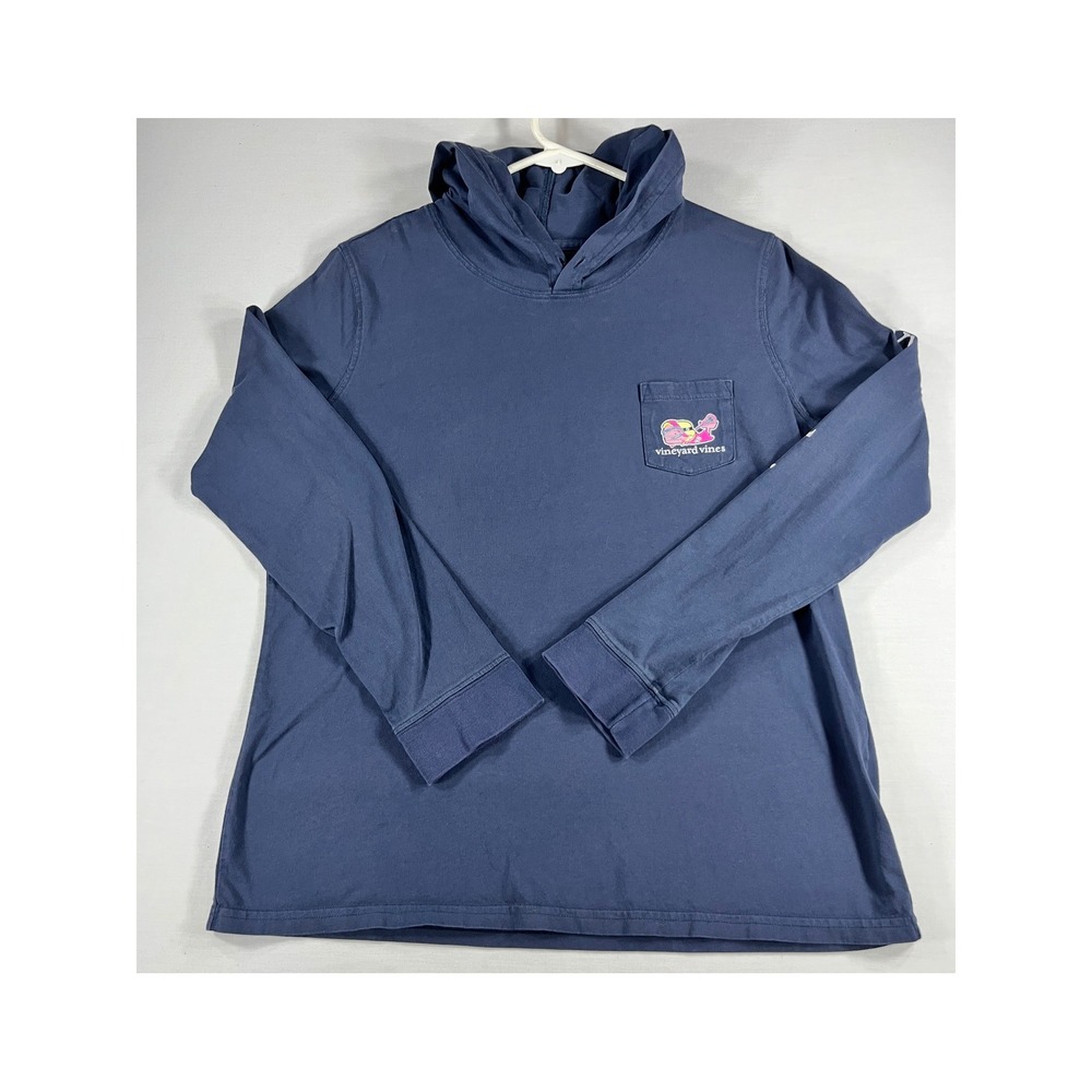 Vineyard Vines Mens Navy Blue Lacrosse Whale Graphic Hooded T-Shirt Large
